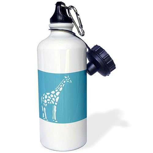 3dRose Teal and White Giraffe Sports Water Bottle, 21 oz, Multicolored