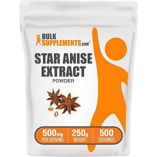 BulkSupplements.com Star Anise Extract Powder - Star Anise Supplement, Star Anise Powder - Herbal Supplement, Gluten Free - 500mg per Serving, 250g (8.8 oz) (Pack of 1) BulkSupplements.com Star Anise Extract Powder - Star Anise Supplement, Star Anise Powder - Herbal Supplement, Gluten Free - 500mg per Serving, 250g (8.8 oz) (Pack of 1)