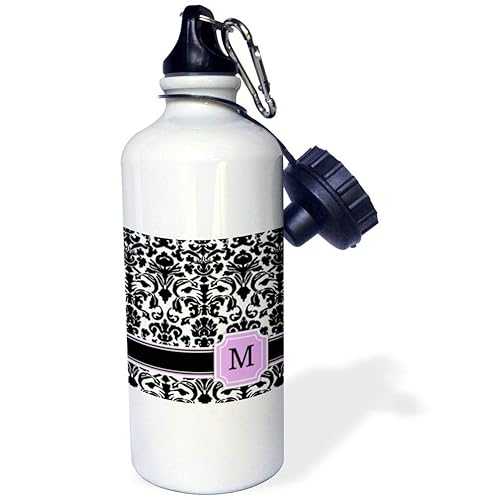 3dRose Personal Initial M Monogrammed Pink Black and White Damask Patt...