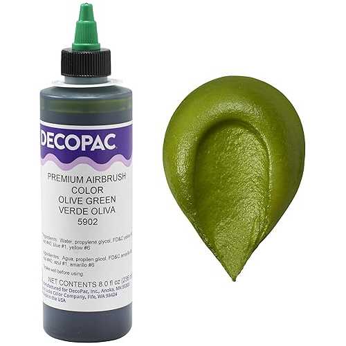 DecoPac Olive Green Food Coloring, 8 Fl Oz Airbrush Food Color, Edible Airbrush For Cake Decorating, Cookie Airbrush Coloring, Food Airbrush Kit Add-on, Airbrushes For Cake Decorating 8Fl Oz