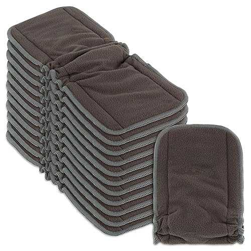 Naturally Nature Cloth Diaper Inserts, 4 Layer Rayon Fleece, Pack of 12, Resuable, Washable Inserts for Cloth Diapers, Gussets Gray Color