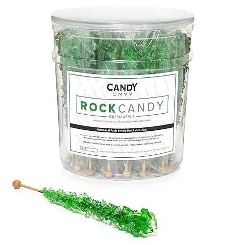 Candy Envy - Green Rock Candy Sugar Sticks - Green Apple Flavored - 36...