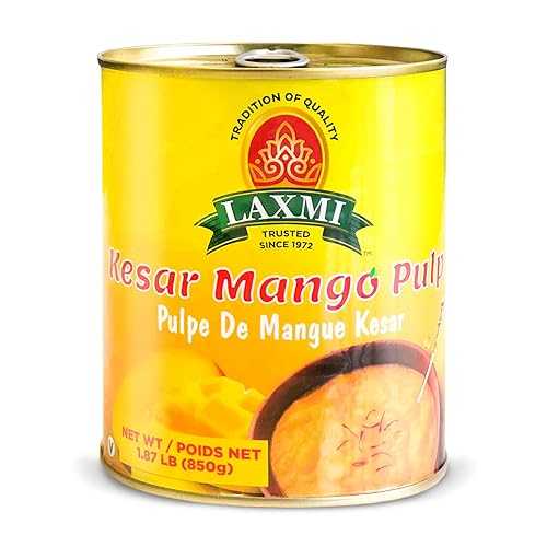 Laxmi オールナチュラル ケサール マンゴー果肉缶詰 - 850gm LAXMI BRAND Laxmi All-Natural Kesar Canned Mango Pulp - 850gm