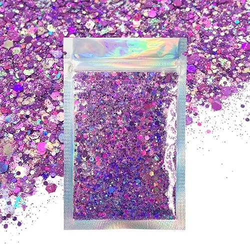 Electric Bliss Beauty Purple Face & Body Glitter - Lilac Chunky Glitter - Cosmetic Grade - Uses Include: Festival Rave Makeup Face Body Nails Resin Arts & Crafts, Resin, Tumblers, Bath Bombs - Solvent Resistant