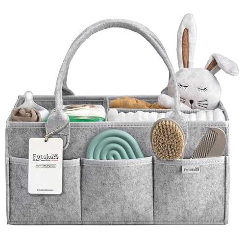 PUTSKA Nursery Storage Basket - Baby Diaper Caddy Organizer for Diaper Station, Newborn Essentials, Baby Shower Gifts and Registry Must-Haves for Boy or Girl PUTSKA Nursery Storage Basket - Baby Diaper Caddy Organizer for Diaper Station, Newborn Essentials, Baby Shower Gifts and Registry Must-Haves for Boy or Girl