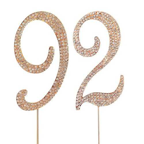 MAGJUCHE ゴールド 92 インチ クリスタルケーキトッパー、数字 92 ラインストーン 92 歳の誕生日ケーキ..