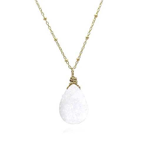 Bespangled Jewelry White Druzy Necklace Geode Teardrop Gemstone Pendant 14k Gold Filled Bespangled Jewelry White Druzy Necklace Geode Teardrop Gemstone Pendant 14k Gold Filled