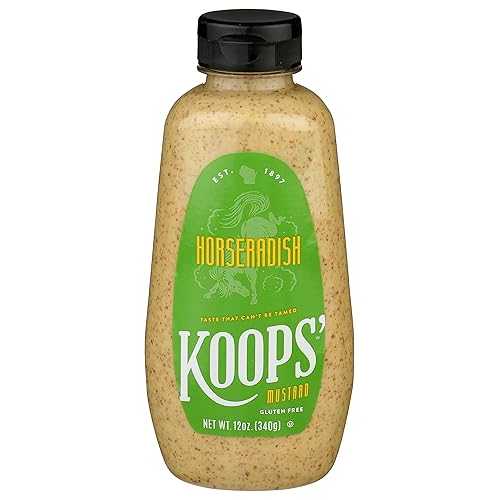 Koops' Horseradish Mustard Bold and Zesty Horseradish Sauce, Gluten-Free, Kosher, Made in USA, From Quality Mustard Seeds 12 Oz, Pack of 1 Koops' Horseradish Mustard Bold and Zesty Horseradish Sauce, Gluten-Free, Kosher, Made in USA, From Quality Mustard Seeds 12 Oz, Pack of 1