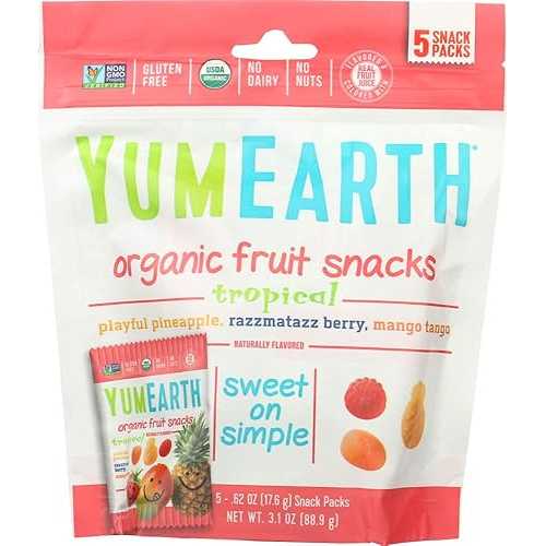 YumEarth Gluten Free Fruit Snacks, Tropical, 5 Snack Packs, 0.7 oz (19...