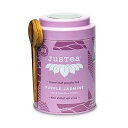 JusTea PURPLE JASMINE Loose Leaf Purple Tea Tin with Hand Carved Tea Spoon 40+ C...