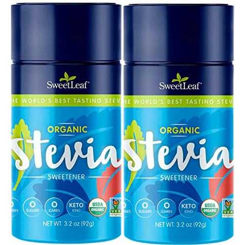 SweetLeaf Organic Stevia Powder Shaker Jar - Zero Calorie Stevia Sweetener, No Bitter Aftertaste, Plant-Based Sugar Substitute, Non-GMO Sweet Leaf Stevia, 3.2 Oz Ea (Pack of 2) SweetLeaf Organic Stevia Powder Shaker Jar - Zero Calorie Stevia Sweetener, No Bitter Aftertaste, Plant-Based Sugar Substitute, Non-GMO Sweet Leaf Stevia, 3.2 Oz Ea (Pack of 2)