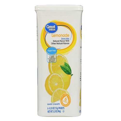 楽天Glomarketドリンクミックス、レモネード、無糖、3.2オンス、6カウント、2パック Great Value Drink Mix, Lemonade, Sugar-Free, 3.2 oz, 6 Count, Pack Of 2