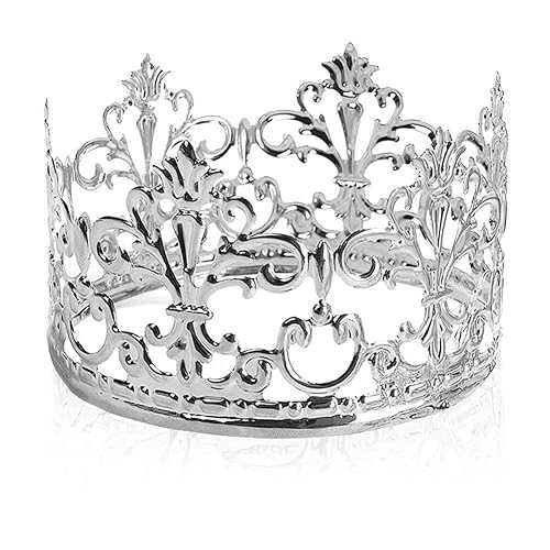 Chengcaifengye Vintage Silver Crown Cake Topper, Happy Birthday Cake Topper Party Decor, Cake Decoration Baby Crown for Boys Girls, Cake Deco for Parties Weddings Cake Topper, diameter 3.97 inch height 2.28 inch