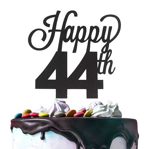 LINGTEER Happy 44th Birthday Black Cake Topper - Cheers to 44 Years Old Birthday Party Gift Centerpieces Decorations Sign.
