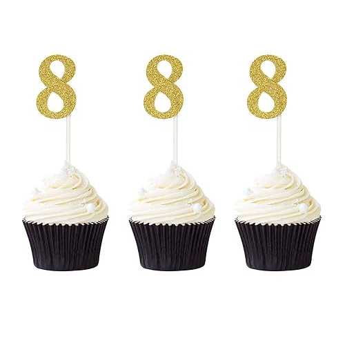 ナンバー 8 カップケーキトッパー 24 個パック ゴールドグリッター 8 歳の誕生日カップケーキピック 記念日パーティーの装飾 Suntop Crafts Pack of 24 Number 8 Cupcake Toppers Gold Glitter 8th Birthday Cupcake Picks Anniversary Party Deco ナンバー 8 カップケーキトッパー 24 個パック ゴールドグリッター 8 歳の誕生日カップケーキピック 記念日パーティーの装飾 Suntop Crafts Pack of 24 Number 8 Cupcake Toppers Gold Glitter 8th Birthday Cupcake Picks Anniversary Party Deco