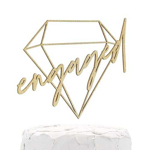 NANASUKO エンゲージメントケーキトッパー - エンゲージメント - モダンな幾何学模様のダイヤモンドフレーム付き - 両面ゴールドグリッター - プレミアム品質 米国製 NANASUKO Engagement Cake Topper - engaged - with Modern Geometric Diamond Fram