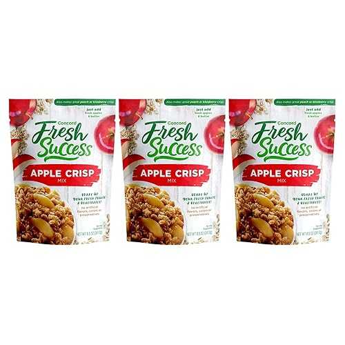 Concord Foods Apple Crisp Mix Easy to Make Dessert with Delicious Ready to Go Ingredients - Sweet, Tender, Fruit Dessert Covered in Buttery, Cinnamon Crumb Topping (8.5 oz Pack of 3) Concord Foods Apple Crisp Mix Easy to Make Dessert with Delicious Ready to Go Ingredients - Sweet, Tender, Fruit Dessert Covered in Buttery, Cinnamon Crumb Topping (8.5 oz Pack of 3)