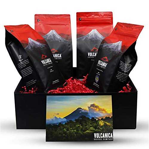 Volcanica Coffee Flavored Coffee Gift Box, Ground, Fresh Roasted, 4 X 16-ounces, Caramel Chocola..