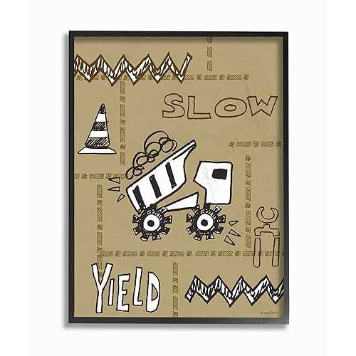 The Kids Room By Stupell Slow Yield Tan Dump Truck Construction Zone ե졼ƥ㥢ȡ11 x 14ؤ餷ƹ Stupell Industries The Kids Room By Stupell Slow Yield Tan Dump Truck Construction Zone Framed Textu