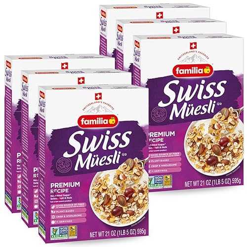Familia Swiss Muesli Cereal, Premium Recipe with Spelt Flakes, Krispies, Fruit and Nuts, 0g Added Sugar, 21 Ounce (Pack of 6)