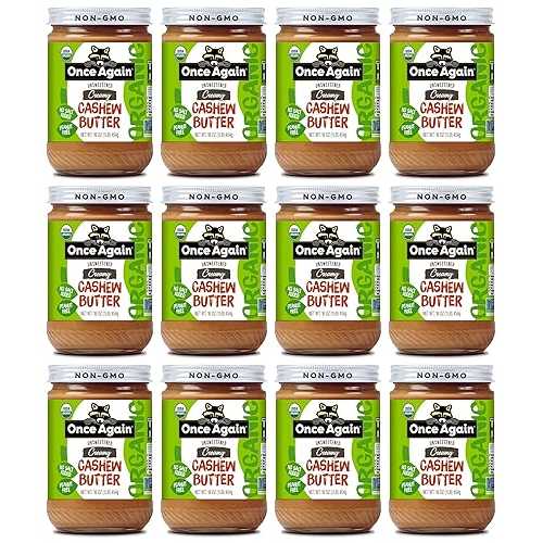 Once Again Organic Creamy Cashew Butter, 16oz - Unsweetened - USDA Organic, Gluten free Certified, Vegan, Kosher, Peanut Free - Glass Jar - 12 Pack Once Again Organic Creamy Cashew Butter, 16oz - Unsweetened - USDA Organic, Gluten free Certified, Vegan, Kosher, Peanut Free - Glass Jar - 12 Pack