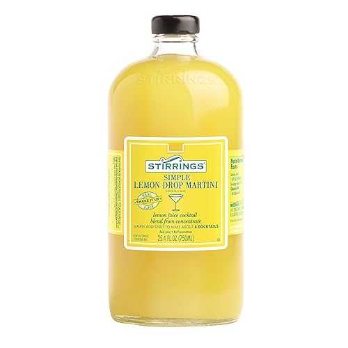 Stirrings Premium Cocktail & Martini Drink Mixers with Real Juice Simply Add Spirits 750ml Jars (Simple Lemon Drop Martini)