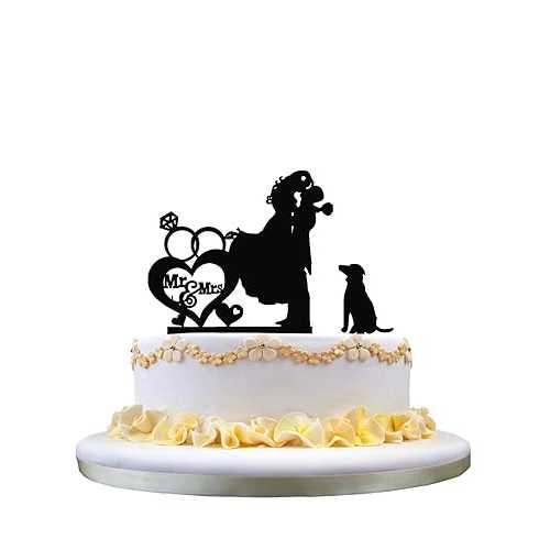 Kaishihui zhongfei Couple Kissing Wedding Cake Topper with Dog Mr Mrs Bride and Groom Kaishihui zhongfei Couple Kissing Wedding Cake Topper with Dog Mr Mrs Bride and Groom
