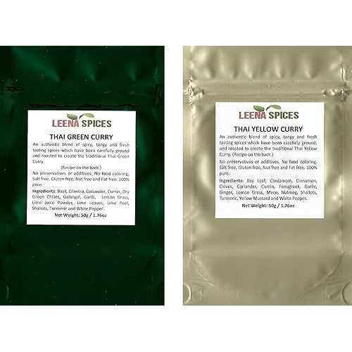 LEENA SPICES Thai Seasoning Packets - Green And Yellow Curry Powder Spice - Gluten Free Blend No Salt Or Color Mix With Recipe - Enjoy Quality Thai Food