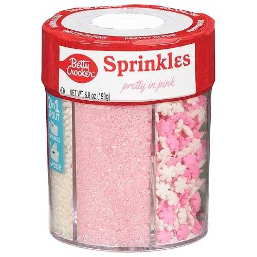 Betty Crocker 6 Cell Sprinkles, Pretty in Pink, Dessert Sprinkles for Cake, Cupcake, Cookies, Gender Reveal, Baby Showers, Pink and White Mix, 6.7 Oz
