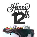 LINGTEER Happy 12th Birthday Black Cake Topper - Cheers to Twelve Years Old Birt...