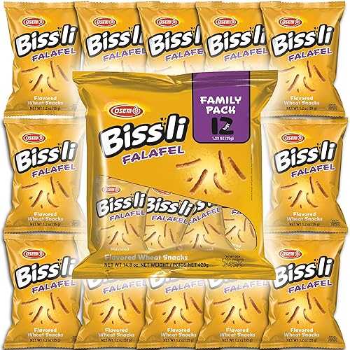 Osem Bissli Crunchy Falafel Wheat Snack, 1.23oz Bags (Pack of 12) Kosher, No Artificial Colors or Preservatives Perfect for Snacking Anytime