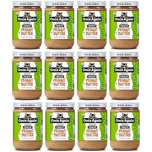 Once Again Organic Crunchy Peanut Butter, 16oz - Lightly Salted, Unsweetened - USDA Organic, Gluten Free Certified, Vegan, Kosher - Glass Jar - Case Pack of 12