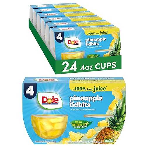 Dole Fruit Bowls Pineapple Tidbits in 100% Juice Snacks, 4oz 24 Total Cups, Gluten & Dairy Free, Bulk Lunch Snacks for Kids & Adults Dole Fruit Bowls Pineapple Tidbits in 100% Juice Snacks, 4oz 24 Total Cups, Gluten & Dairy Free, Bulk Lunch Snacks for Kids & Adults