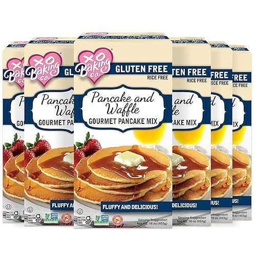XO Baking Co. Gluten Free Gourmet Pancake & Waffle Mix; Non-GMO; Kosher; Rice Free; Peanut Free; Soy Free; Dairy Free; No Preservatives; No Artificial Flavors or Colors, 16oz (Pack of 6)