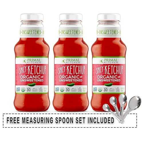 Primal Kitchen オーガニック スパイシー 無糖ケチャップ (USDA オーガニック、ホール 30、パレオ、グルテン フリー、非遺伝子組み換え、ケト フレンドリー) 11.3 液量オンス 3個パック、無料の計量スプーンセット付き Primal Kitchen Organic Spicy Unsw Primal Kitchen オーガニック スパイシー 無糖ケチャップ (USDA オーガニック、ホール 30、パレオ、グルテン フリー、非遺伝子組み換え、ケト フレンドリー) 11.3 液量オンス 3個パック、無料の計量スプーンセット付き Primal Kitchen Organic Spicy Unsw