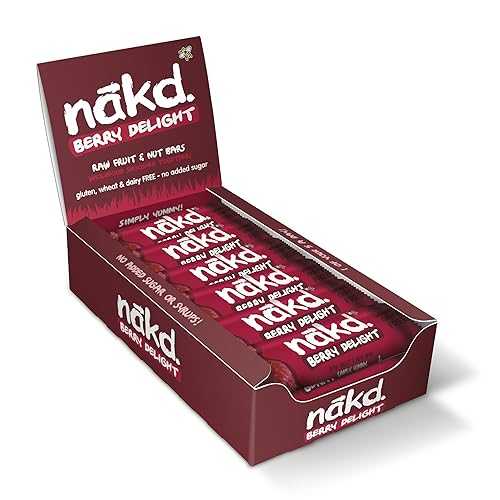 nākd. Nakd Bars, Berry Delight Raw Fruit and Nuts, Gluten Free, Vegan, 18 Count