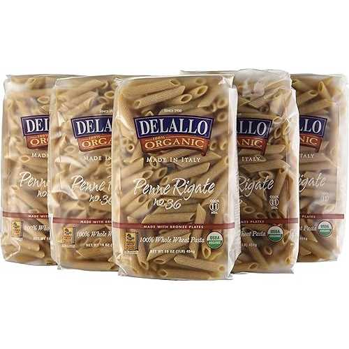 DeLallo Organic Whole Wheat Penne Rigate #36,1 Pound (Pack of 16)