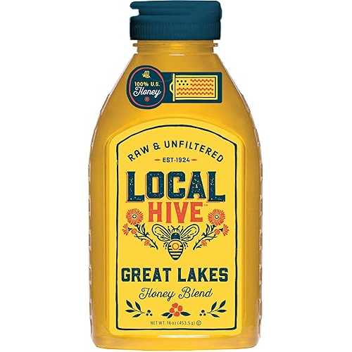 Local Hive Honey Local Hive Great Lakes Raw Unfiltered Honey 16 oz, 100% Pure US Honey, Sourced from American Bees and Beekeepers - Natural Sweetener, Ideal for Tea, Baking, and Cooking