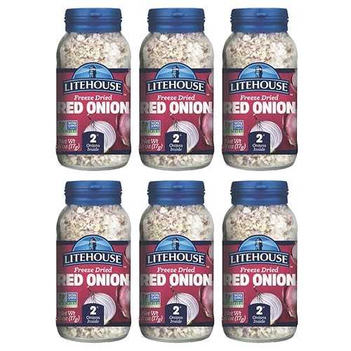 Litehouse Freeze Dried Red Onion - Substitute for Fresh Red Onion, Jar Equal to 2 Red Onion Fresh, Organic, Red Onion Seasoning, Non-GMO, Gluten-Free - 0.60 Ounce 6-Pack