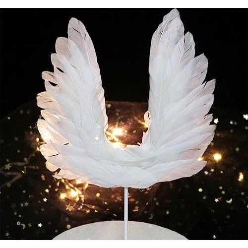 Sinrier Angel Wing Cake Topper Decoration For Anniversary, Birthday Party & Wedding