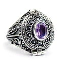 パープル アメジスト サイズ 10 ポイズン リング ロケット バリ 925 スターリング シルバー JD121 JackieDesign Purple Amethyst Size 10 Poison Ring Locket Bali 925 Sterling Silver JD121
