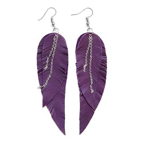 Katrinshine Purple Leather Feather Earrings, layered earrings, tribal ...
