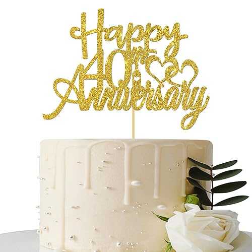 Maicaiffe Happy 40th Anniversary Cake Topper - for 40th Wedding Anniversary / 40th Anniversary / 40th Birthday Party Decorations Gold Glitter
