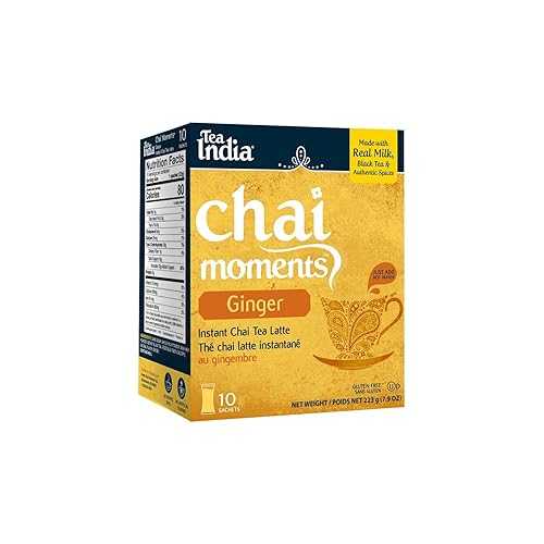 Tea India Chai Moments Ginger Chai Tea Instant Latte Mix Flavorful Blend Of Premium Black Tea, G..