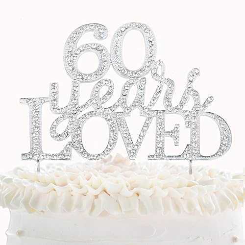 60年愛されているクリスタルケーキトッパー 60歳の誕生日や結婚60周年記念 ラインストーン メタルパーティーデコレーション シルバー LINGPAR 60 Years Loved Crystal Cake Topper For 60 Years Birthday Or 60th Wedding Anniversary Rhinestone Metal