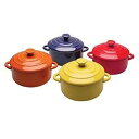 BW Brands カラフルな石器ミニキャセロールポット 蓋付き - 4個セット、アソート BW Brands Colorful Stoneware Mini ...