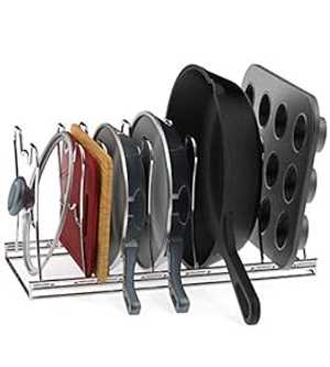 シンプルな家庭用品 7 調節可能なコンパートメントポットとパンオーガナイザーラック蓋ホルダー、クロ..