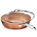 Gotham Steel Hammered Copper Collection – 10インチ ノンスティックフライパン 蓋付き、プレミアム調理器具、均一な加熱のための誘導プレート付きアルミニウム組成物、食器洗い機およびオーブン対応 Gotham Steel Hammered Copper Collection 10 Nonstick