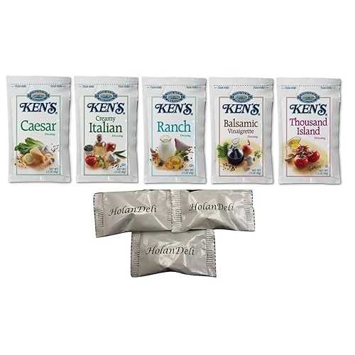 (25 Packets) Ken's Steak House Assorted Salad Dressing 5 Flavors 1.5 oz Packets. (Caesar, Ranch,..