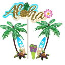 Sprinkle Deco Aloha Hawaiian Luau Surfboards Palm Trees Flip Flop Flower Glitter Beach Ocean Water Cake & Cupcake Decoration Topper|詳細画像